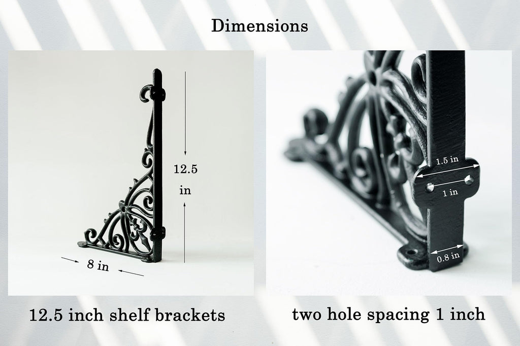 12.5'' Deep Decorative Shelf Brackets,2 Pack Cast Iron Shelf Supply,12 x 8 Inch Antique Black Corbel,Screws Anchors