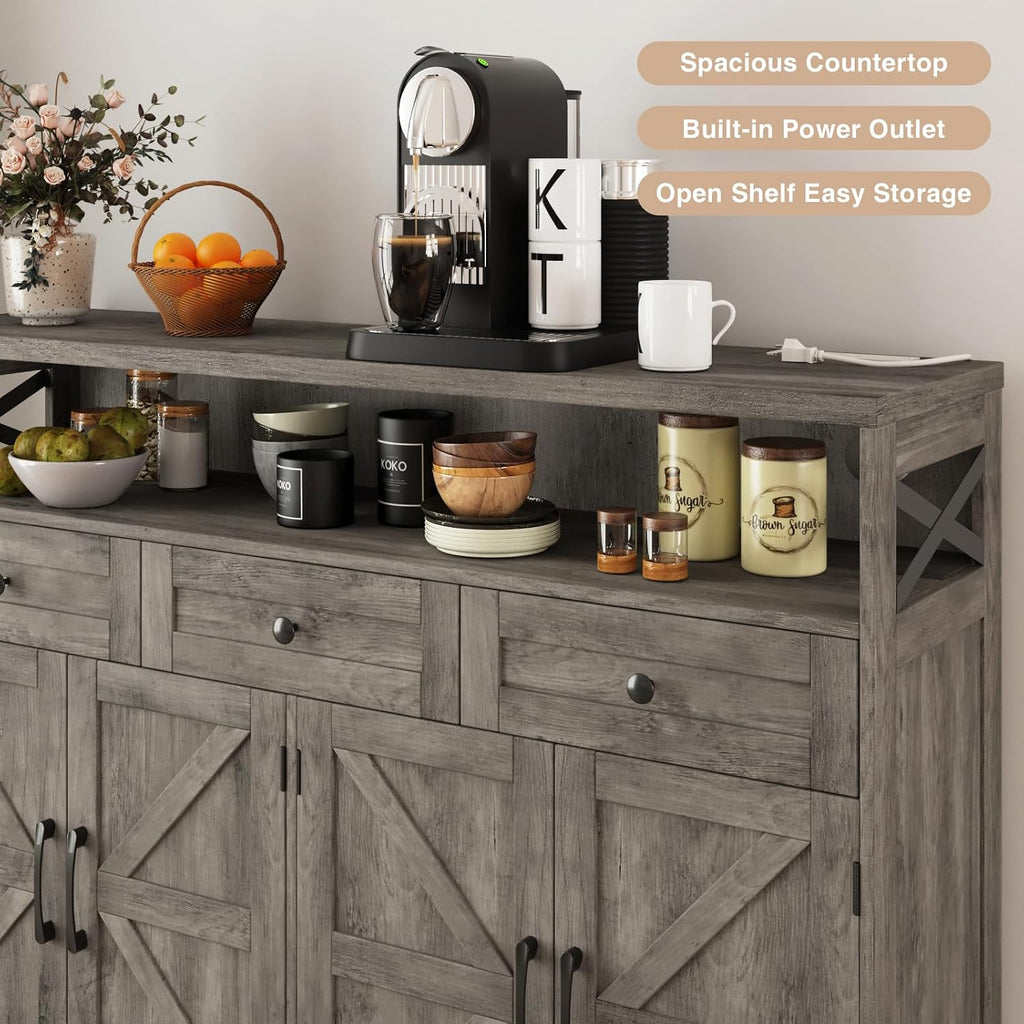 51" Farmhouse Buffet Sideboard with Storage, Kitchen Pantry Cabinet | with Storage Drawers, Wood Cupboard Hutch