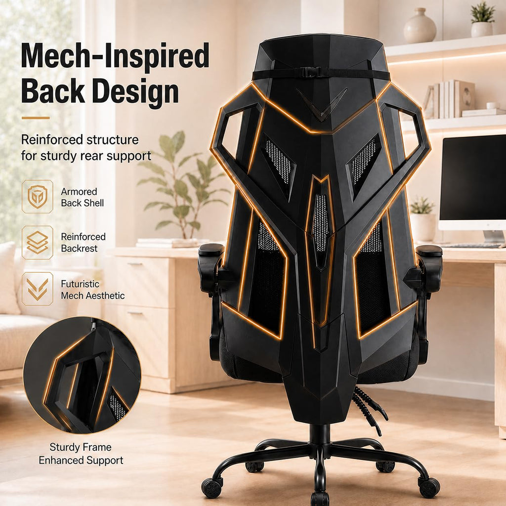 Gaming Chair, Computer Chair with Mesh Back, Ergonomic Gaming Chair with Footrest, Reclining Gamer Chair with