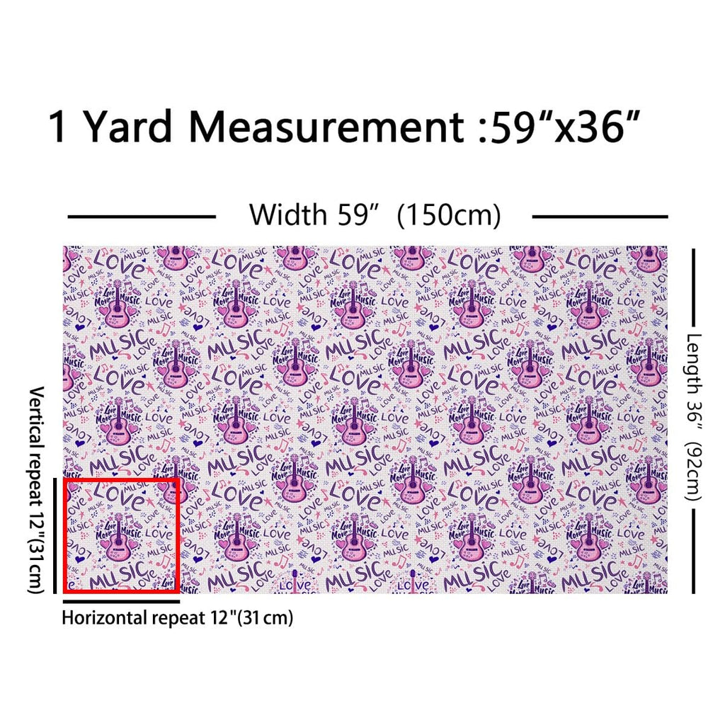 Cartoon Guitar Fabric by The Yard Pink Watercolor Musical Instrument Hippie No Stretch Fabric Street Art Graffiti