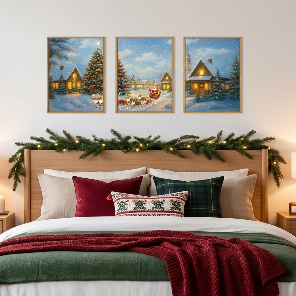 Christmas Wall Art Framed Santa Claus Wall Art Decor Santa Winter Wall Painting Bedroom Dining Room 12x16 Inches Set