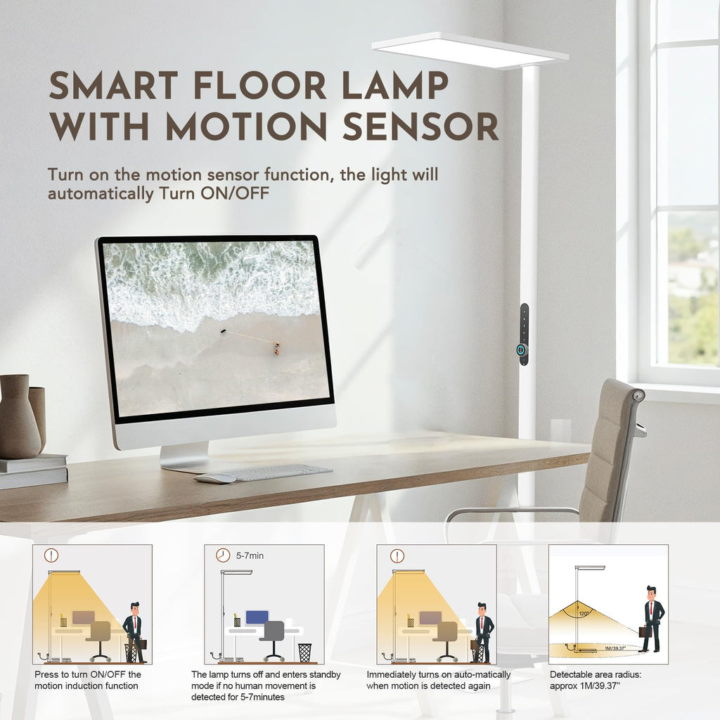 Led Bright Floor Lamp, Eye Care Reading Light, 4000K Daylight