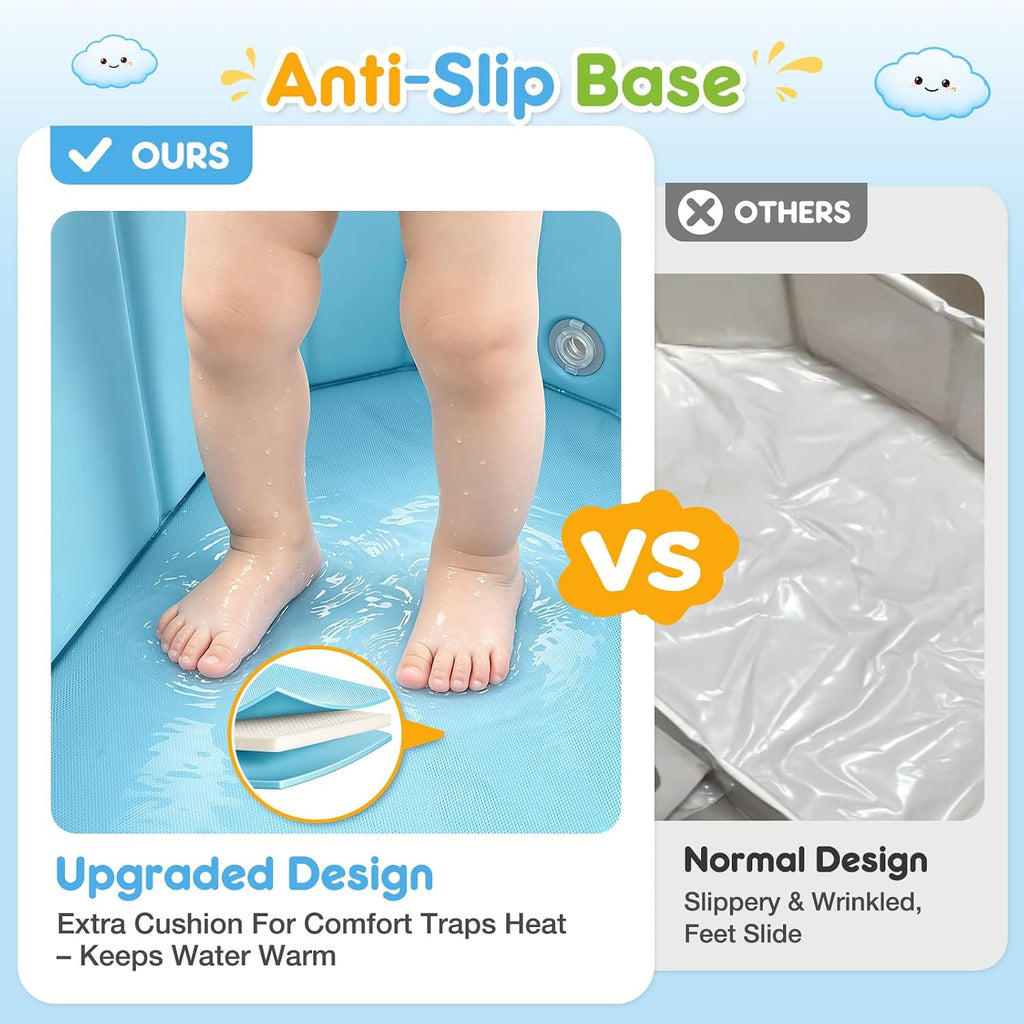 Collapsible Baby Bathtub Infant Toddler Baby Bath tub, 2 Drain Plugs, Blue