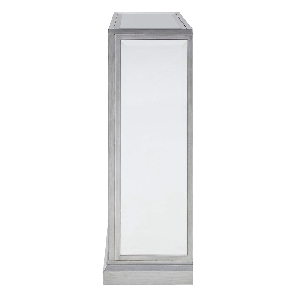 Trandling Mirrored Touch Screen Electric Fireplace with Faux Marble - Transitional Design, Grey Glass and Wood