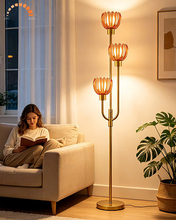 Modern Glass Floor Lamp 66IN 3-Light Red Glass Gold Dimmable Floor Lamps