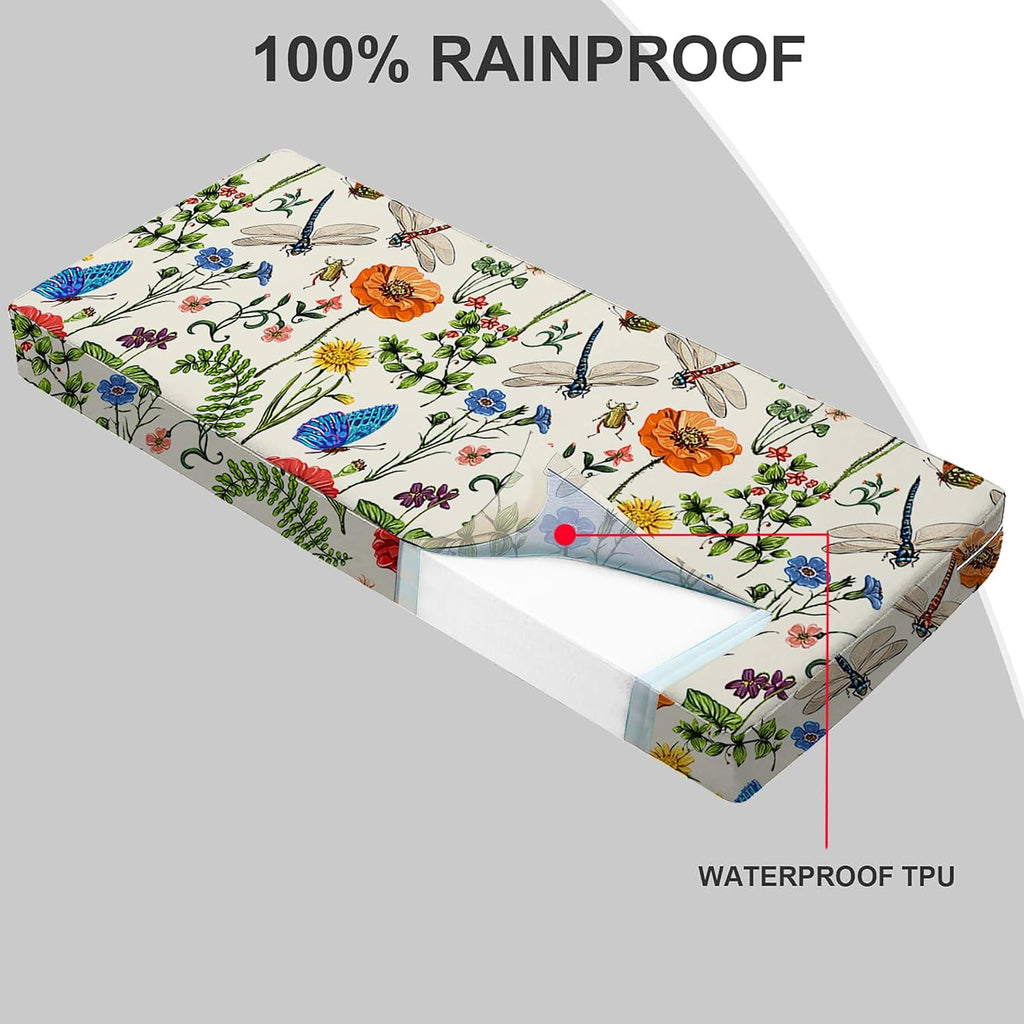 Outdoor Waterproof Bench Cushion 48 x 18 x 3 Inch with Ties | Water-repellent floral patio cushion Waterproof for