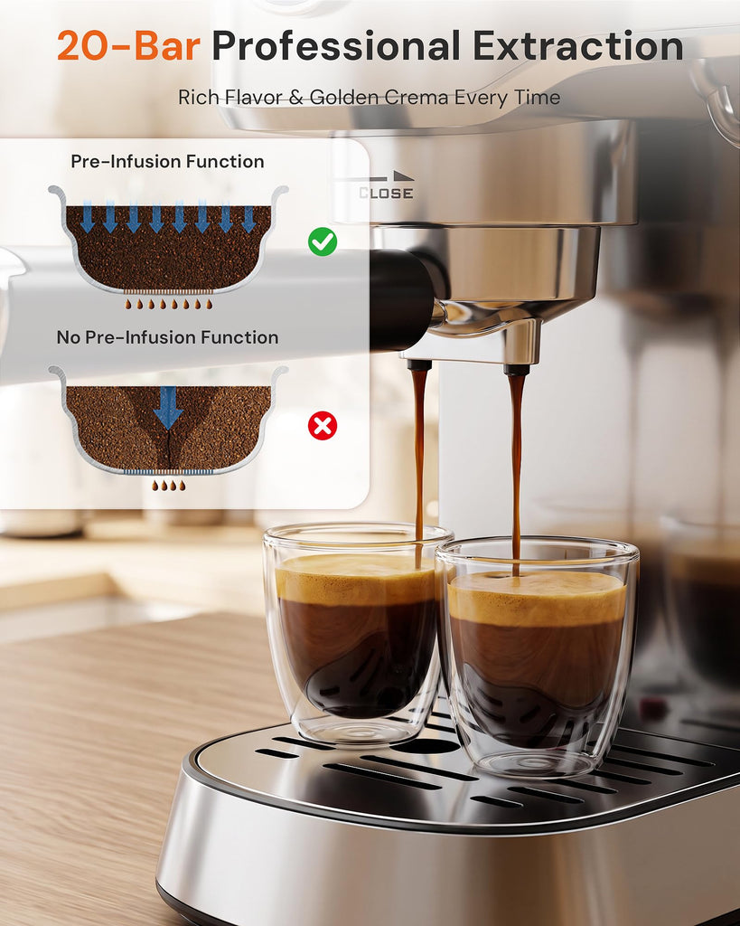 Compact 20 Bar Espresso Machine with Milk Frother