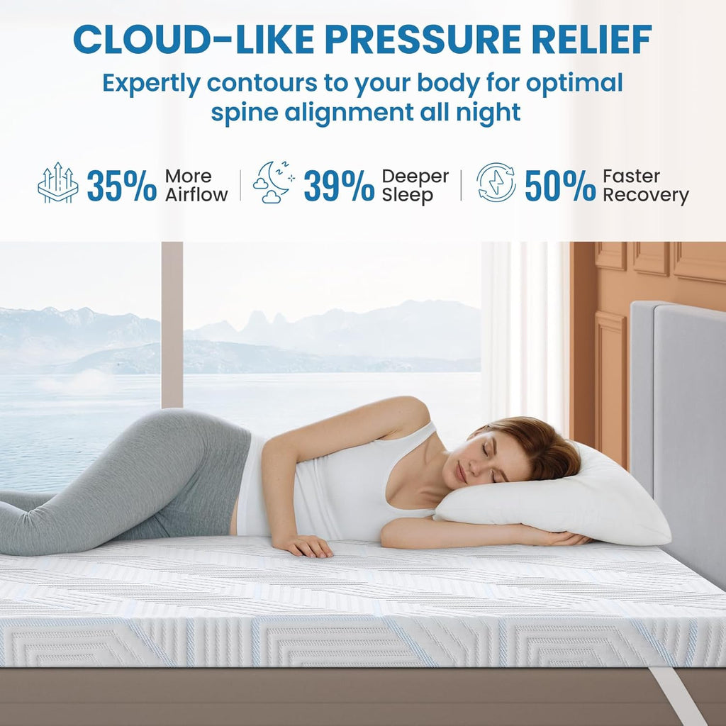 3 Inch Gel Memory Foam Mattress Topper Queen - Pressure Relief & Breathable for Deeper Sleep - Bed Toppers with
