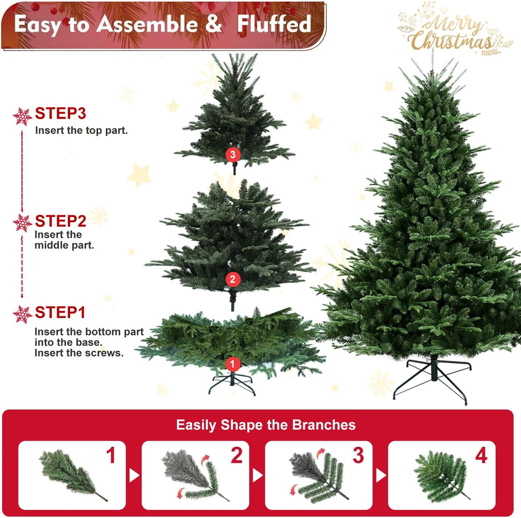 Artificial Christmas Tree, Premium Unlit Spruce Douglas Firs Christmas Tree with 2673 Branch Tips, Realistic Fake