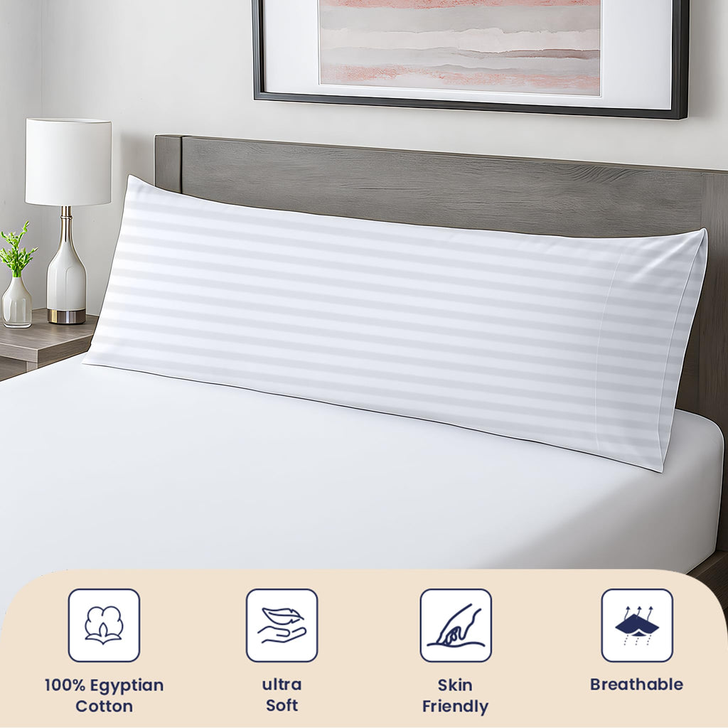 600 Thread Count Body Pillow Case 20X48 inch - 100% Egyptian Cotton - Soft, Breathable & Durable Long Body Pillow