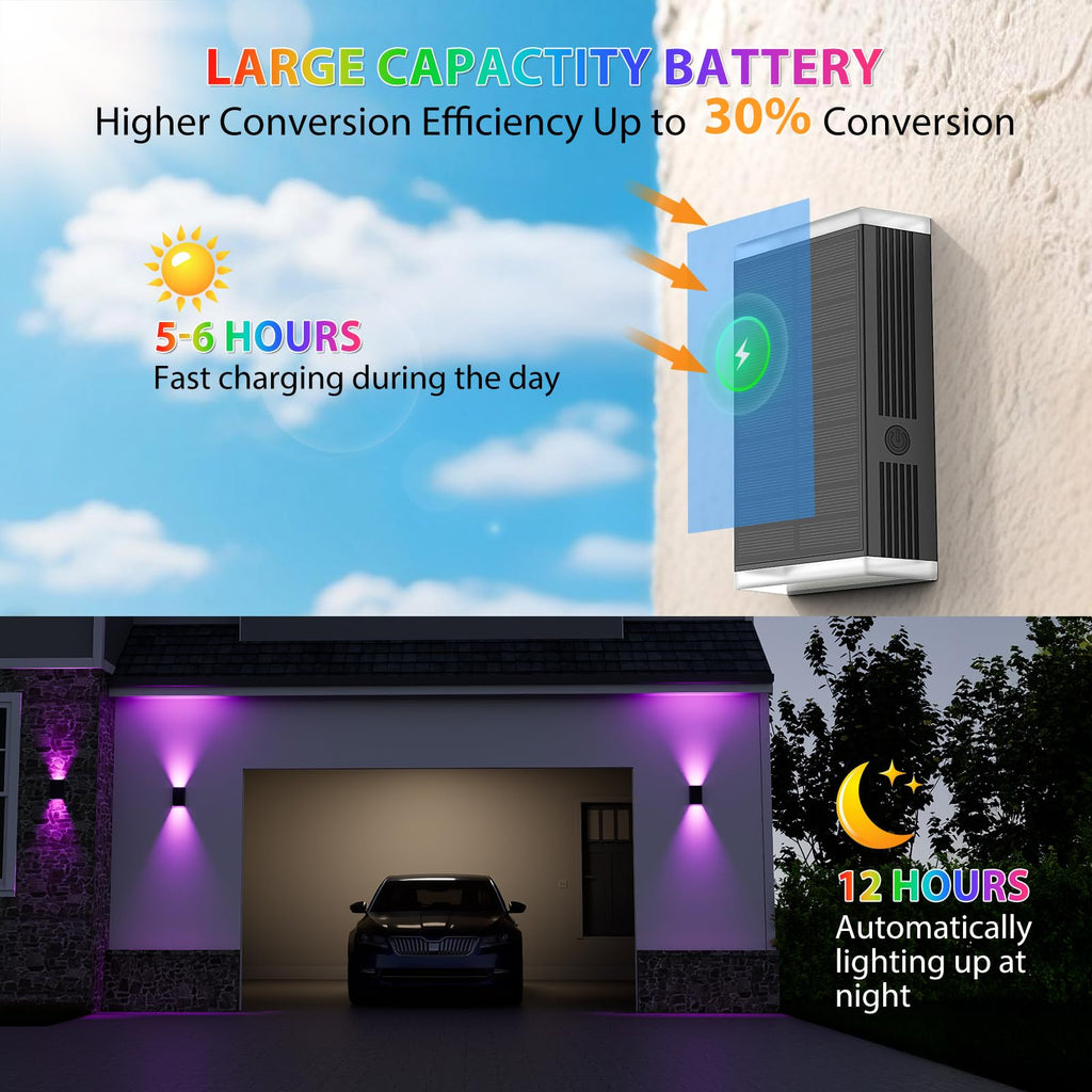 Solar Lights Outdoor, 8 Lighting Modes Dusk to Dawn Lighting Wall Sconce IP67 Waterproof Up and Down Solar Wall Light
