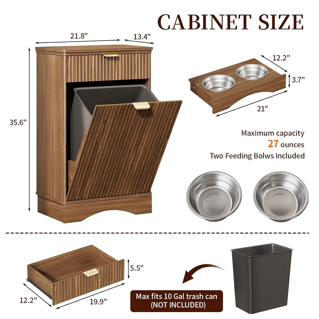 10 Gallon Tilt Out Trash Can Cabinet with Dog Bowl, Dog Food Storage Cabinet