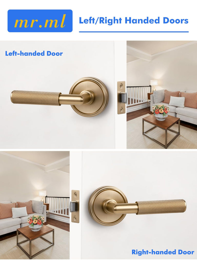 Knurled Door Lever Champagne Bronze Passage Door Handle, 1 Pack
