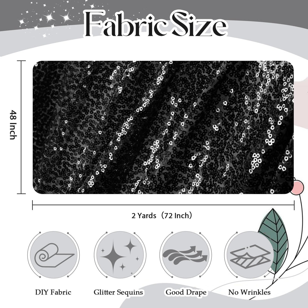 2 Yard Sequin Fabric by The Yard, Black, 48 Inch Width