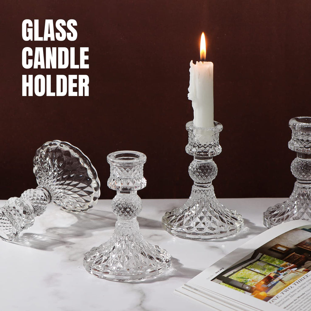 Candlestick Holders Set, 12Pcs 4" H Taper Candle Holders Bulk, Clear Glass Candle Holders for Wedding, Spring Party