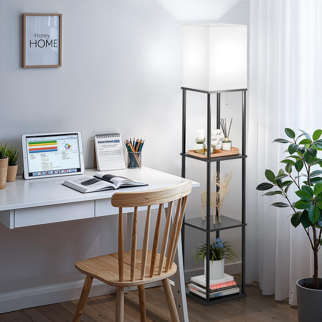 Floor Lamp with Shelves, 3-Tier Standing Shelf Lamp