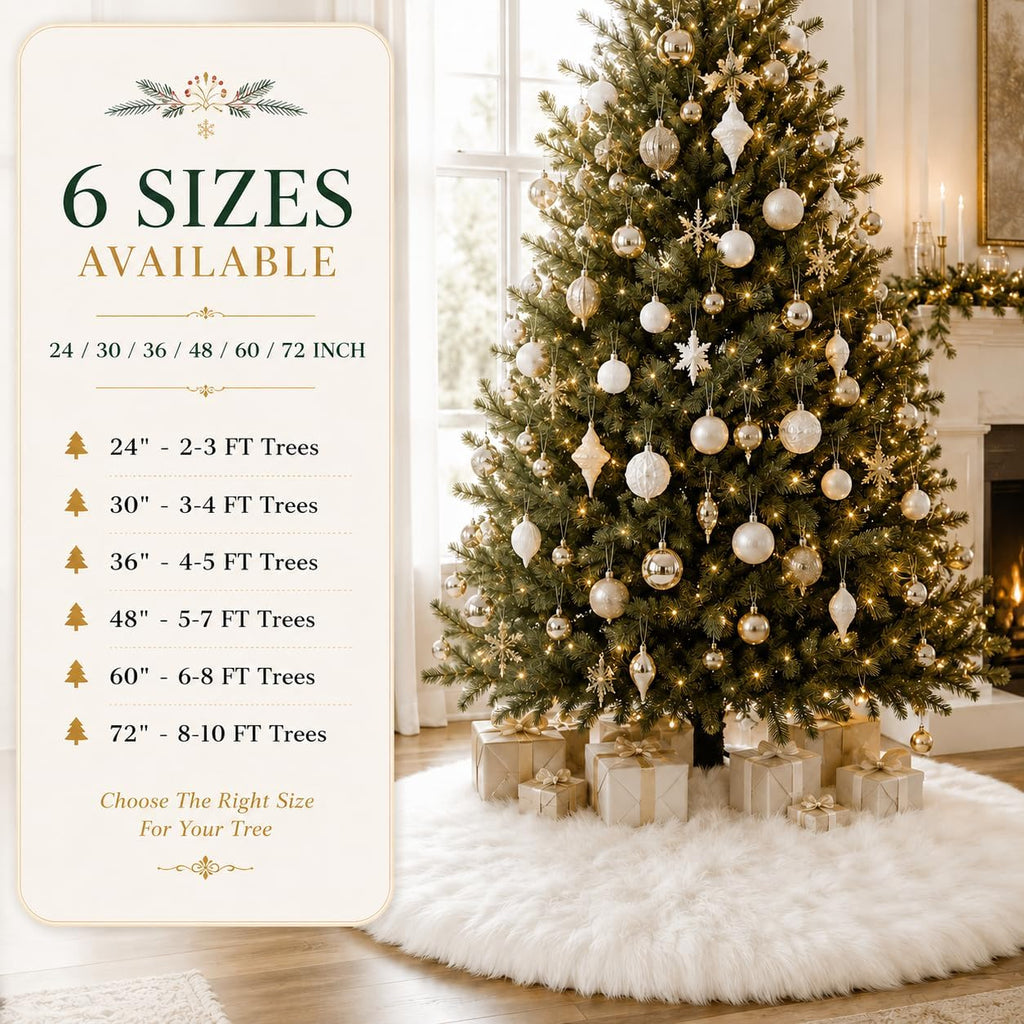 48 Inch White Faux Fur Christmas Tree Skirt, Luxury Plush Tree Base Cover and Home Christmas Decor