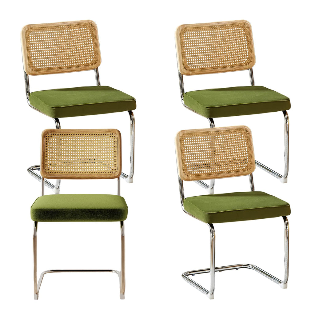 Rattan Dining Chairs Set of 4, Velvet Cesca Chair Kitchen Chair, Olive Green