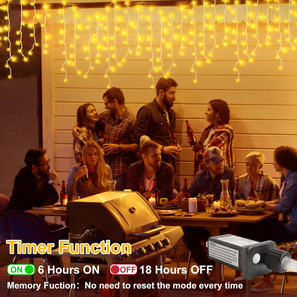624 LED Warm White Icicle Christmas Lights, 58.8FT, Remote, Timer, 8 Modes