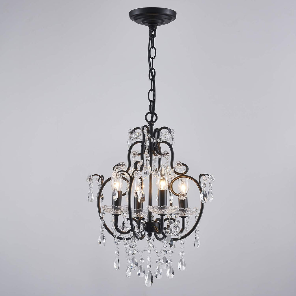 4-Lights Crystal Chandelier with K9 Crystals, Black Farmhouse Style Pendant Light Fixture, H17 x D12, Chain Adjustable A109-B08N4NDY5X