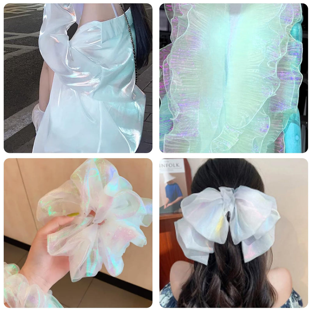 Magic Laser Holographic Fabric, 59in Iridescent Sequin Gradient Organza Lace for Wedding Photography Background Dress