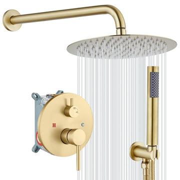 Shower Faucet Set with Rough-in Valve Trim Kit,Brushed Gold