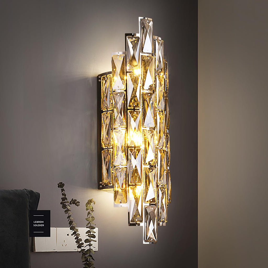 Crystal Modern Wall Sconces, Smoky Gray Wall Light Fixture for Luxury Indoor, K9 Vanity Wall Lighting for Bedside