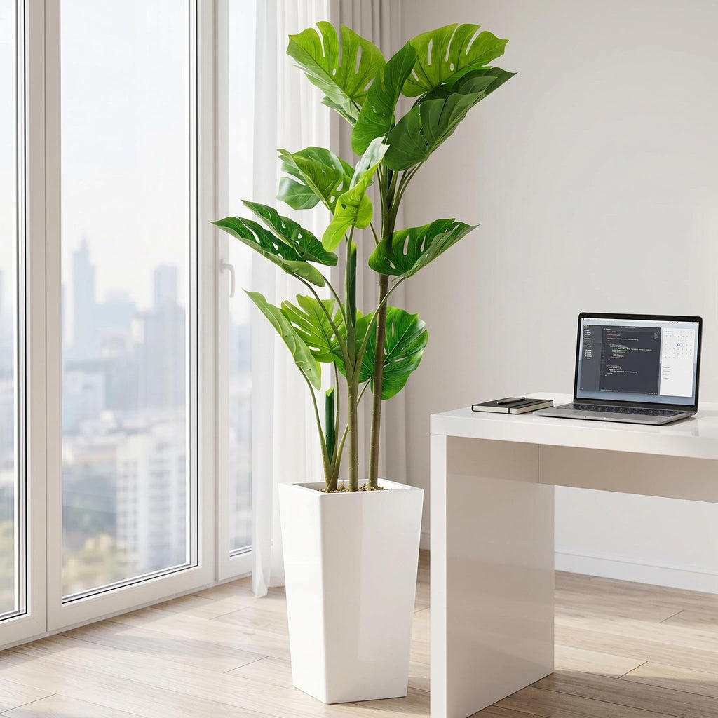 4.5FT Artificial Monstera Plant with White Tall Planter