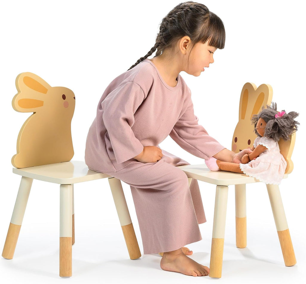 Kids Table and Chair Set with 2 Wooden Bunny Chairs, Cream Rubberwood Toddler Table, Wipe Clean, Non-Toxic Paint