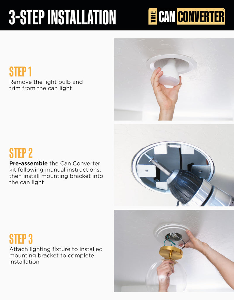 R4 Recessed Can Light Conversion Kit - Home Improvement for 4" Cans, Hardware Converter for Flush Mount Light