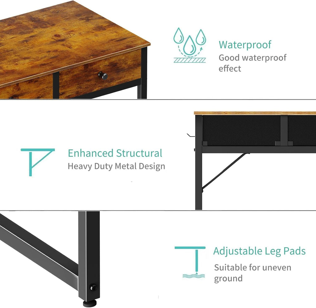 40 Inch Desk with Drawers - 39 Inch Home Office Desks with 3 Fabric Storage Drawer and Pocket, Study Writing Table