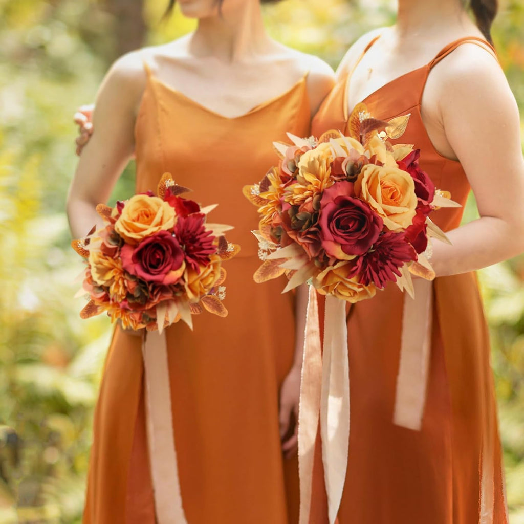 Artificial Fall Flowers Bouquet for Decoration, Fall Fake Silk Flower Arrangements Faux Autumn Flowers Fall - Set of 16