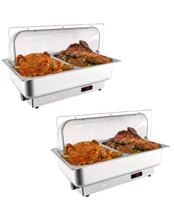 Electric Chafing Dish Buffet Set, 2 × 4.5 QT Roll Top Food Warmer