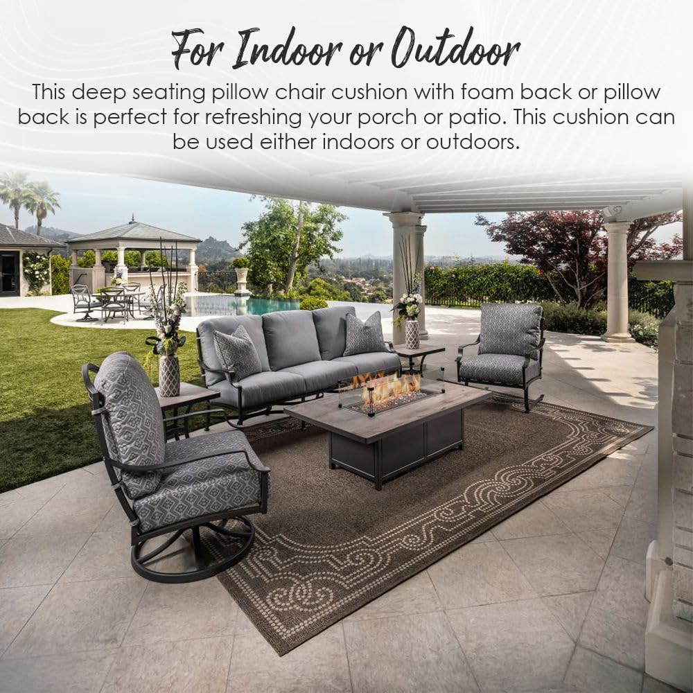 Deep Seating Outdoor Chair Cushion, Navy Blue, 24" x 27" | Patio Furniture Cushion, Deep Seat with Pillow Back, Made