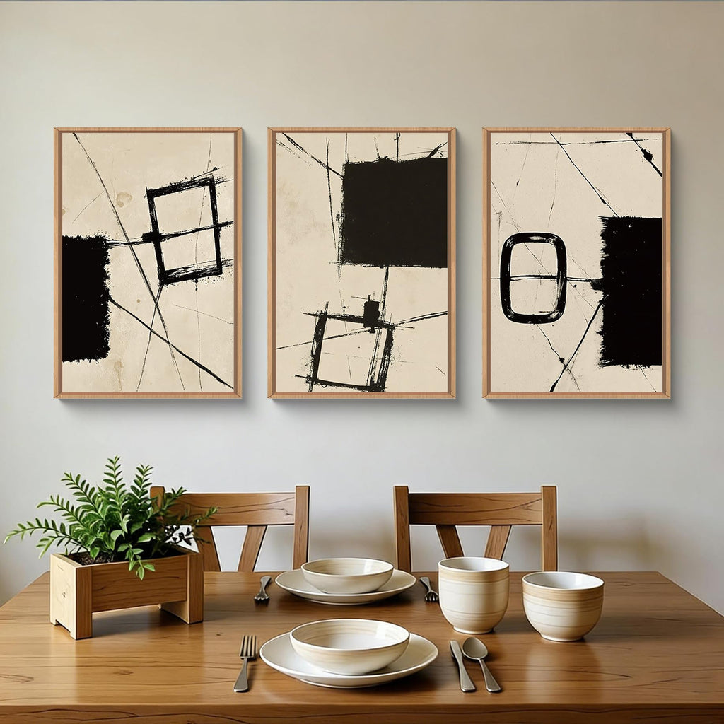 Abstract Neutral Brushstroke Framed Canvas Wall Art Set-16"x24"x3