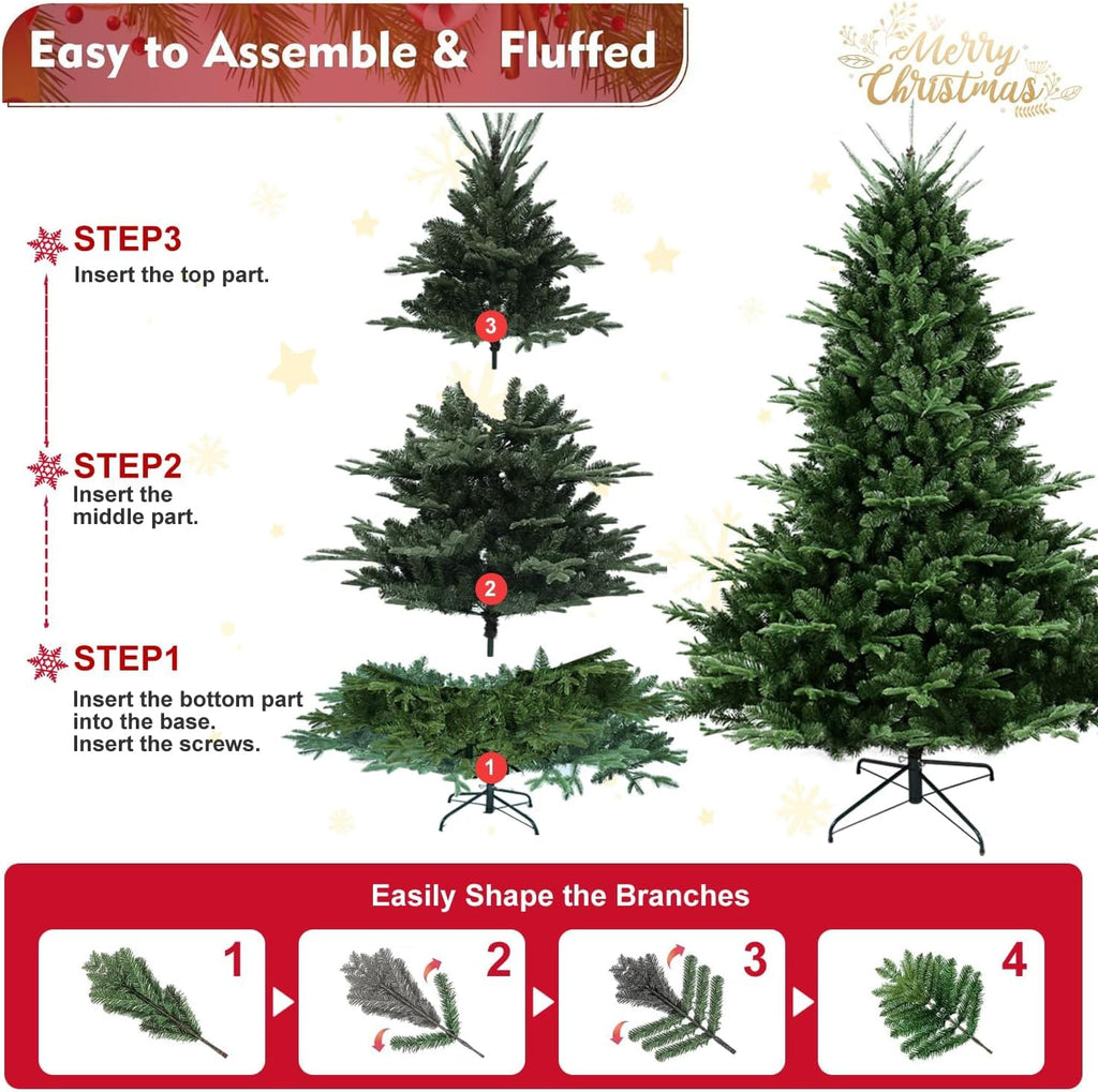 Unlit Artificial Christmas Tree, Premium Spruce Douglas Firs Christmas Tree with 2673 Branch Tips, Realistic Faux