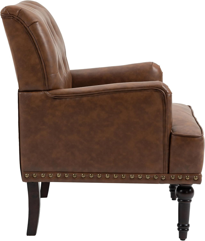 Faux Leather Accent Chair, Modern Upholstered Armchair, Brown