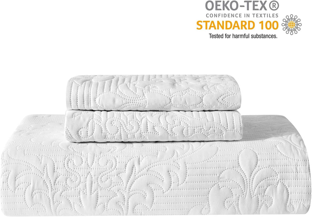 White Quilt Queen - Ultrasonic Summer Bedspread Queen, Soft Lightweight Coverlet Bedding Set, 3 Pieces (1 Quilt, 2