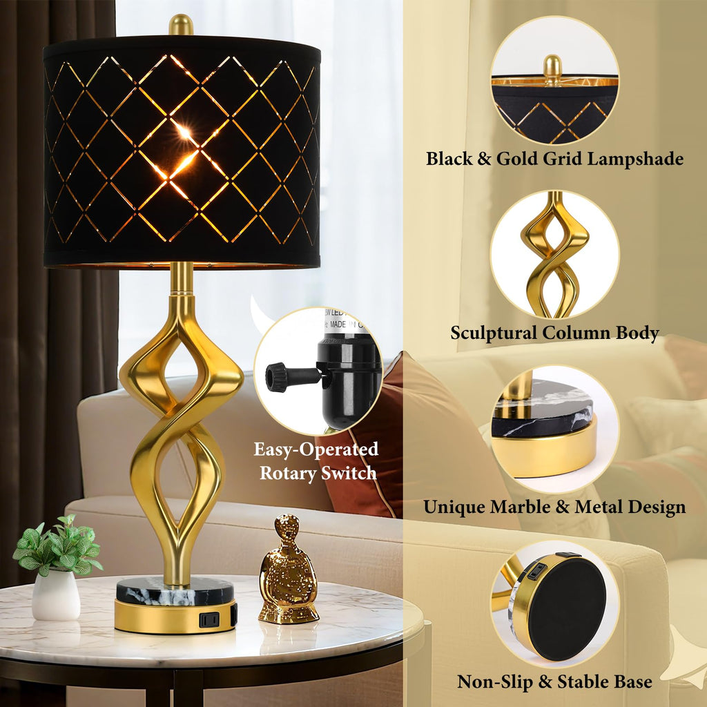 28.5" Gold Sculptural Table Lamps Set of 2 with USB & AC