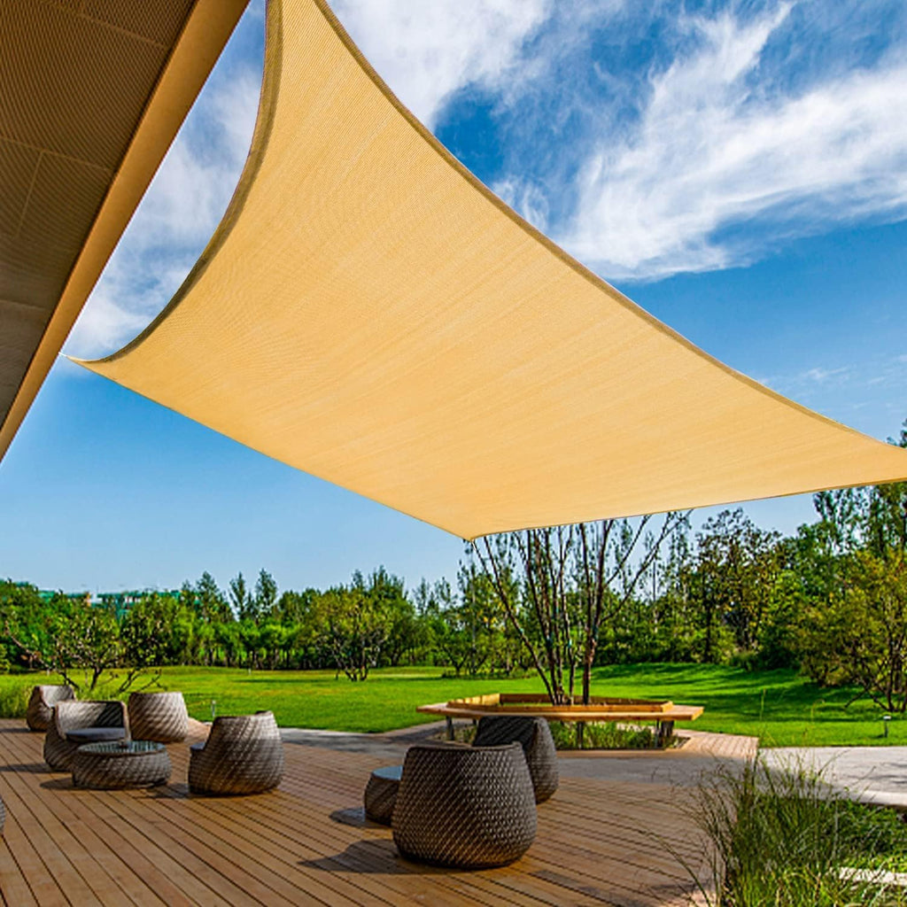 Sun Shade Sail Curved 20'X26' Sand Rectangle Outdoor Shade Cover UV Blovk Canopy Garden Backyard Heavy Duty Permeable
