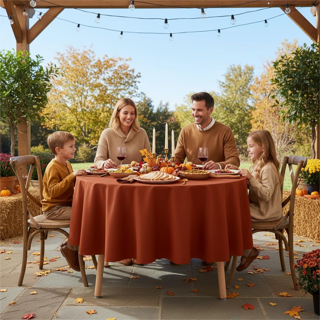 Thanksgiving Round Tablecloth - 90 Inch Burnt Orange
