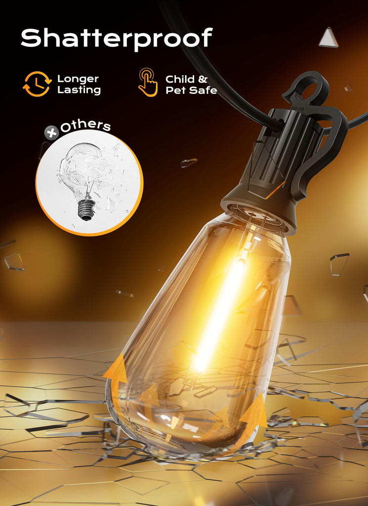 Outdoor String Lights, 75FT 22+2 LED ST38 LED Patio Lights Shatterproof, Dimmable IP65 Waterproof Connectable Hanging