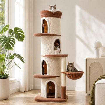 68.5" Modern Cat Tree Tower with 4 Condos & Soft Top Bed, Beige