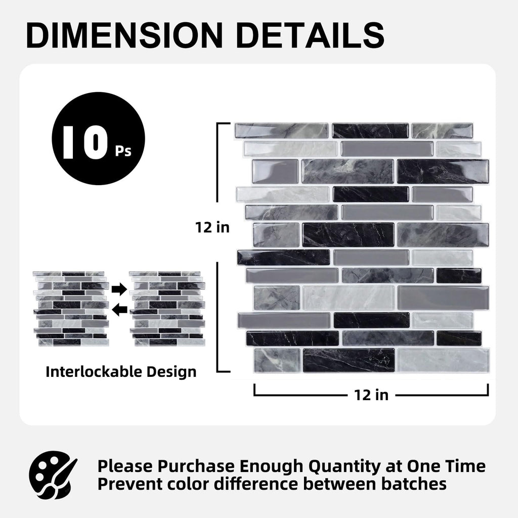 10-Sheet Peel and Stick Backsplash Waterproof Oil-Proof Wall Tiles