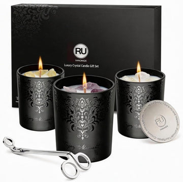Luxury Candle Gift Set for Men, 3x7 oz, Trimmer & Snuffer Lid | Soy candles: Scented Wood Sage & Sea Salt, Smoky Oud