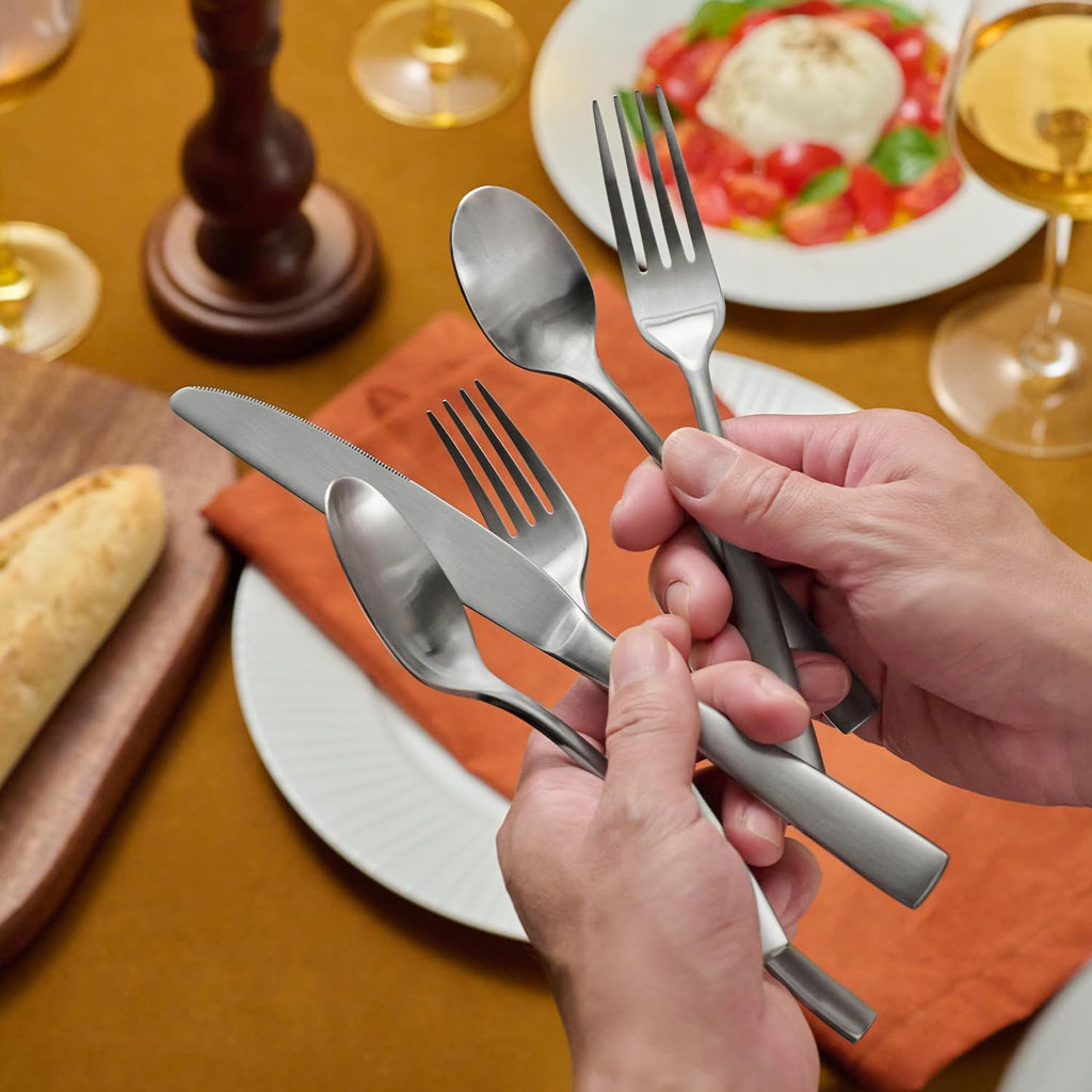 Flatware Set for 6, Matte Stainless Steel Utensil Set with Forks, Knives, Spoons, Dishwasher Safe, Rust