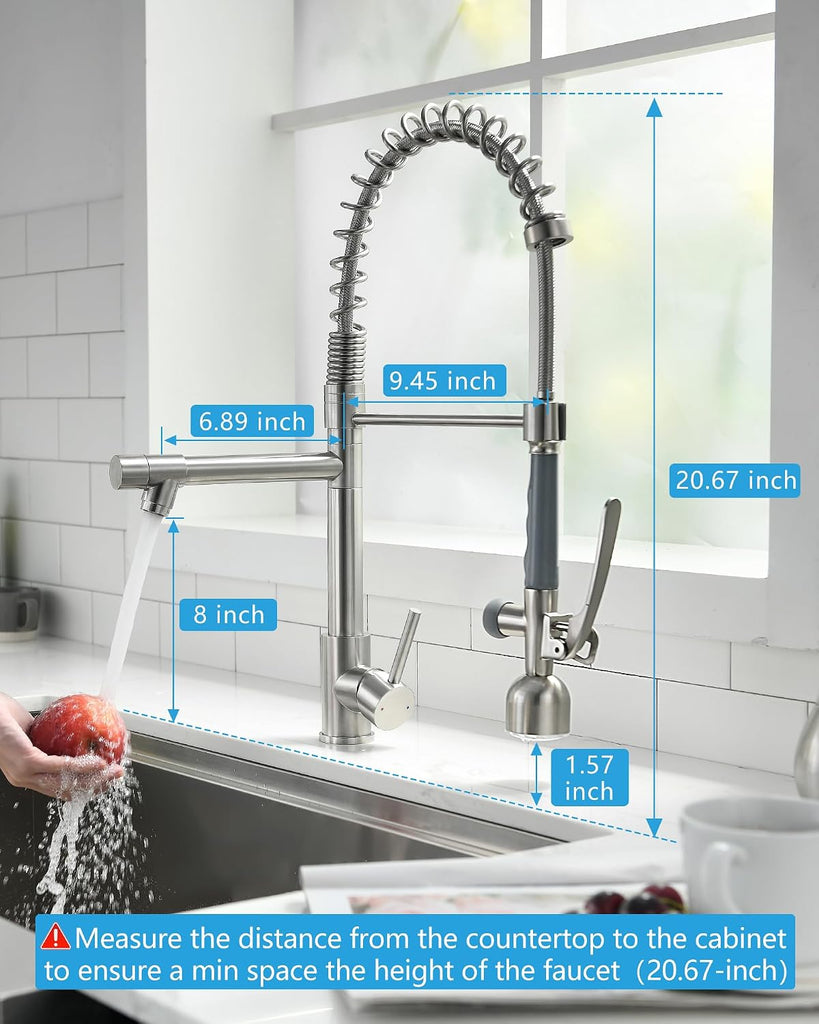 Commercial Pull Down Sprayer Brushed Nickel Kitchen Faucet | Single Handle Kitchen Sink Faucet with LED Light