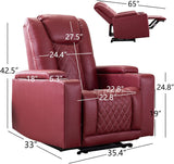 Electric Power Recliner Chair Soft Leather Reclining with USB Ports and Cup Holders, Red Home Theater Seating with Hidden Arm Storage Movie & Media Room Chairs A120-B0BR3Q94SL