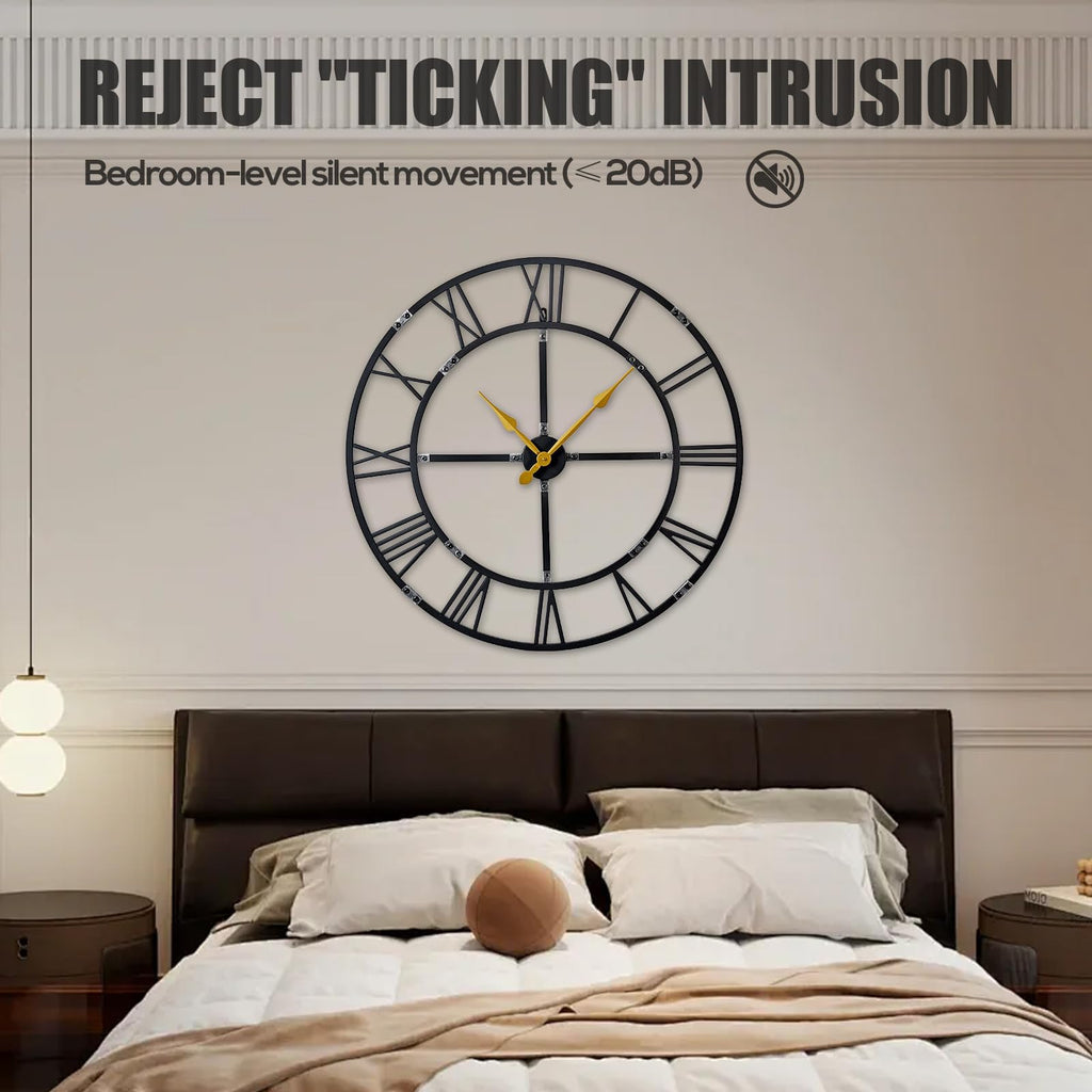 32 Inch Large Silent Wall Clock, Easy Assembly Roman Numeral Black