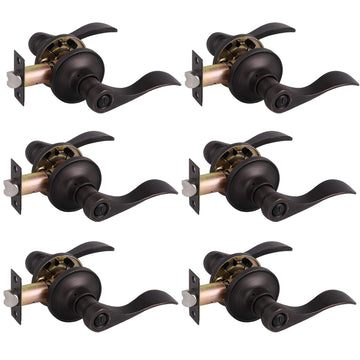 6 Pack Oil Rubbed Bronze Privacy Door Levers Bedroom, Keyless Door Locksets Knobs, Interior Door Handles with Lock
